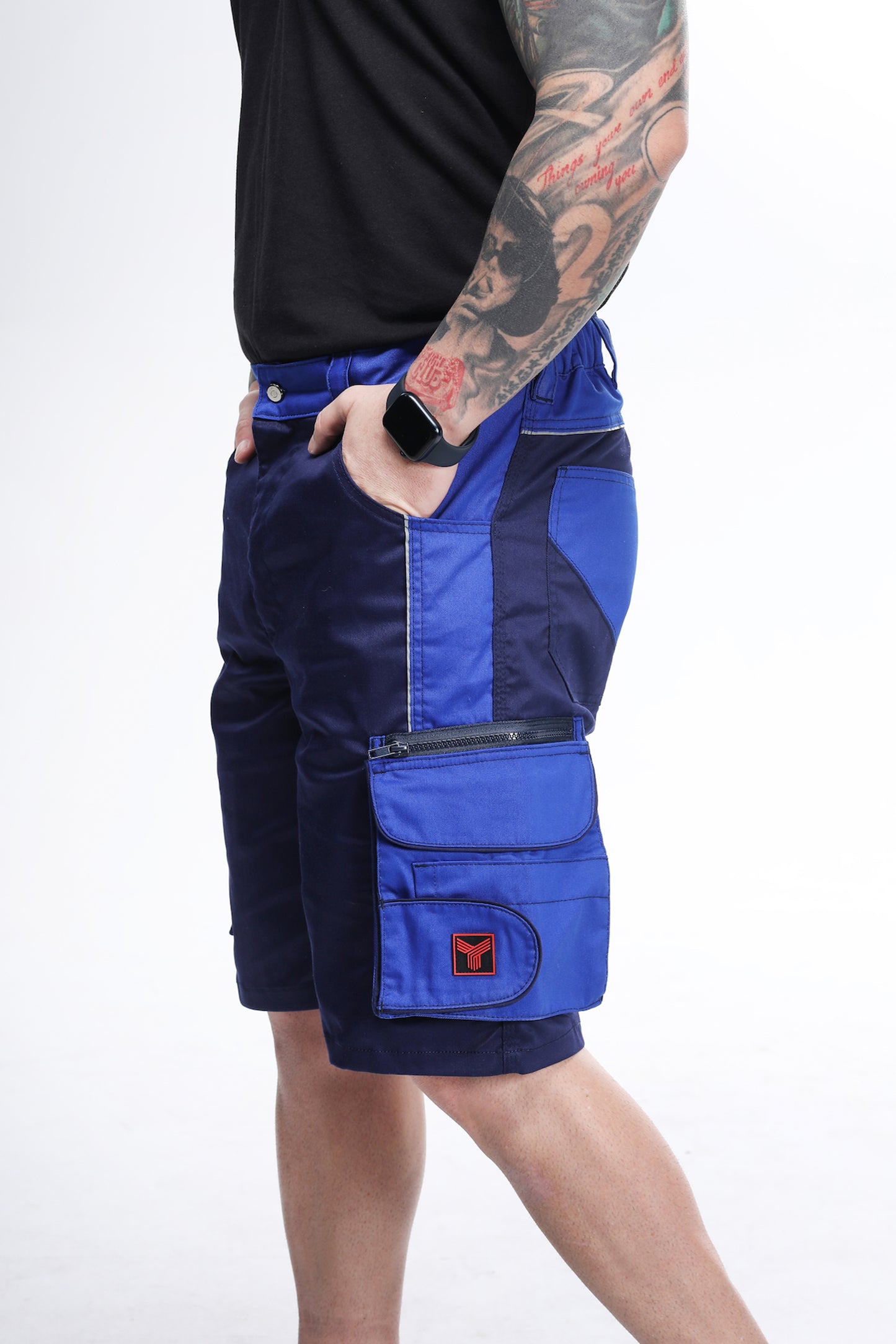 Elastische Bundhose kurz marine/blau