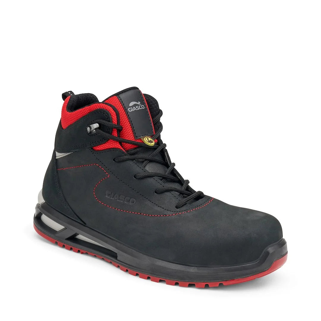 GIASCO KRK S3L FO SR ESD Sicherheitsschuh aus Nubuckleder, schwarz-rot, knöchelhoch, metallfrei