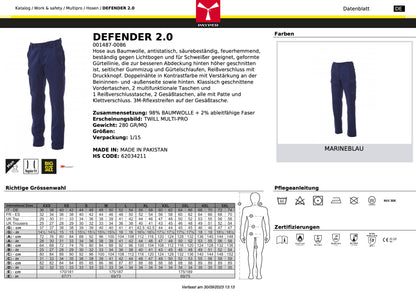 ANTISTATISCHE FEUERHEMMENDE MULTINORM ARBEITSHOSE DEFENDER 2.0