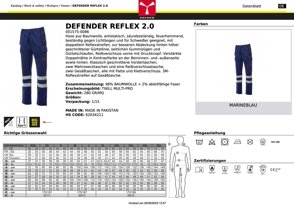 ANTISTATISCHE FEUERHEMMENDE MULTINIORM ARBEITSHOSE