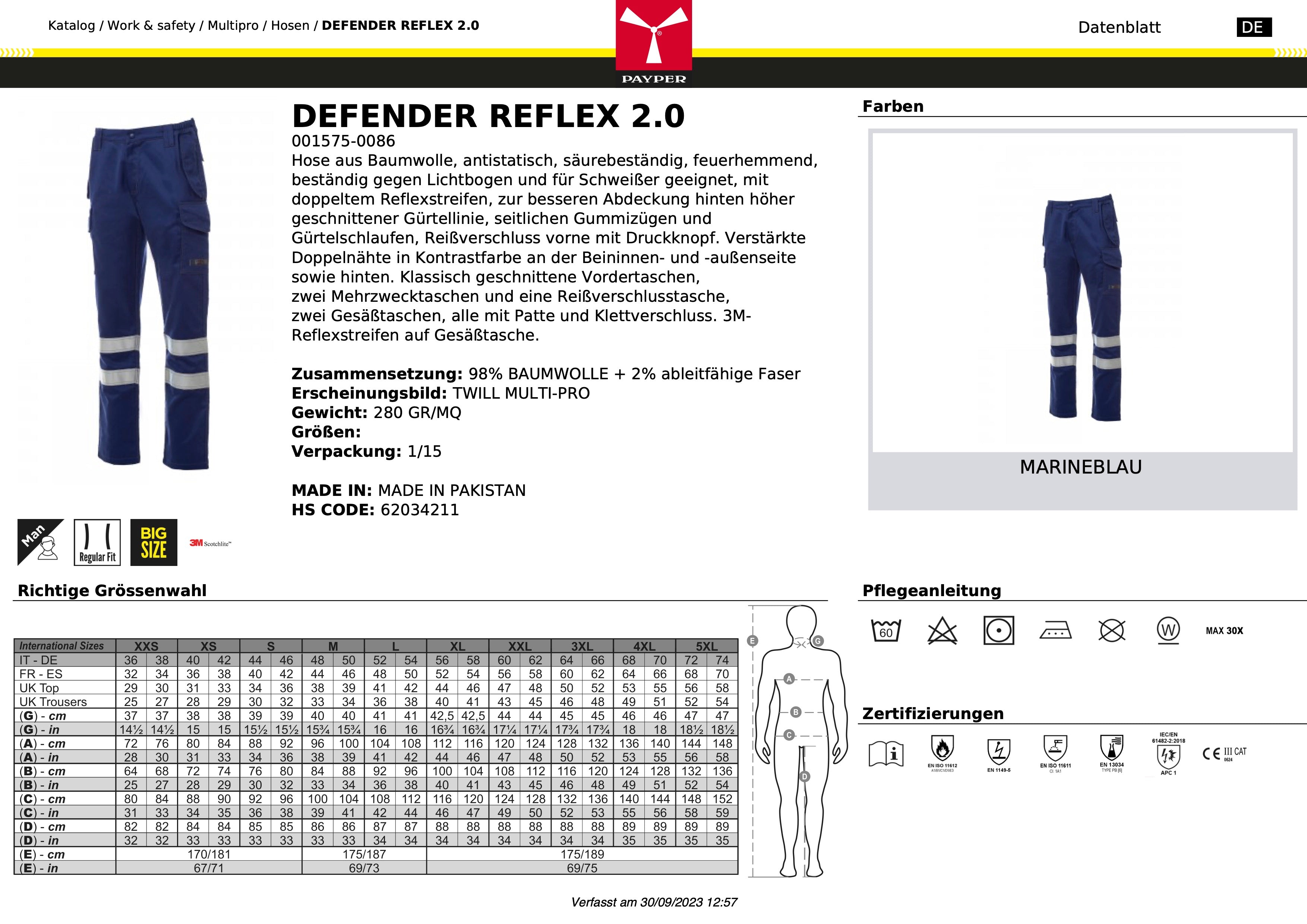 ANTISTATISCHE FEUERHEMMENDE MULTINIORM ARBEITSHOSE