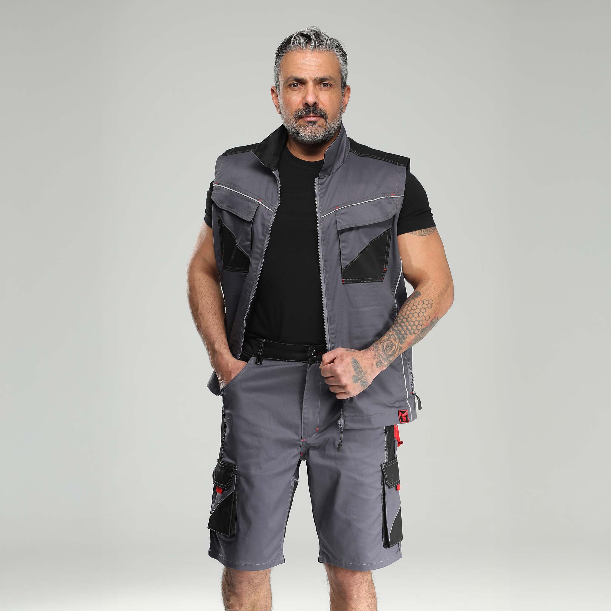 Arbeitshose Stretch Kurz Grau/Schwarz