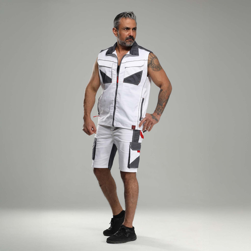 Arbeitshose Stretch Kurz Weiß/Grau