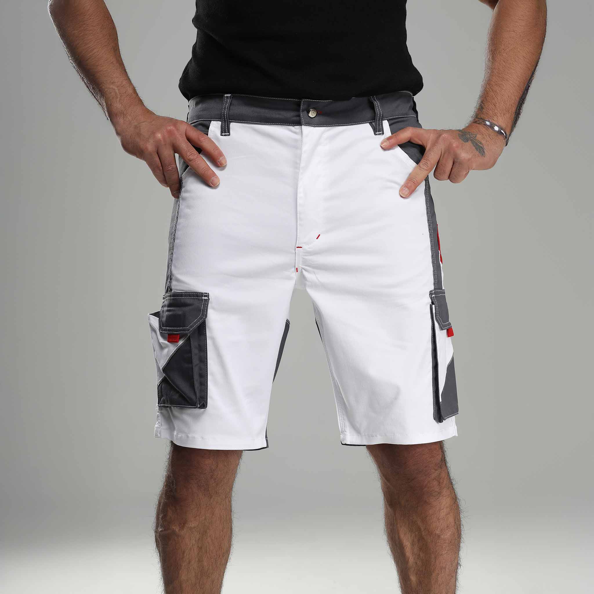 Arbeitshose Stretch Kurz Weiß/Grau