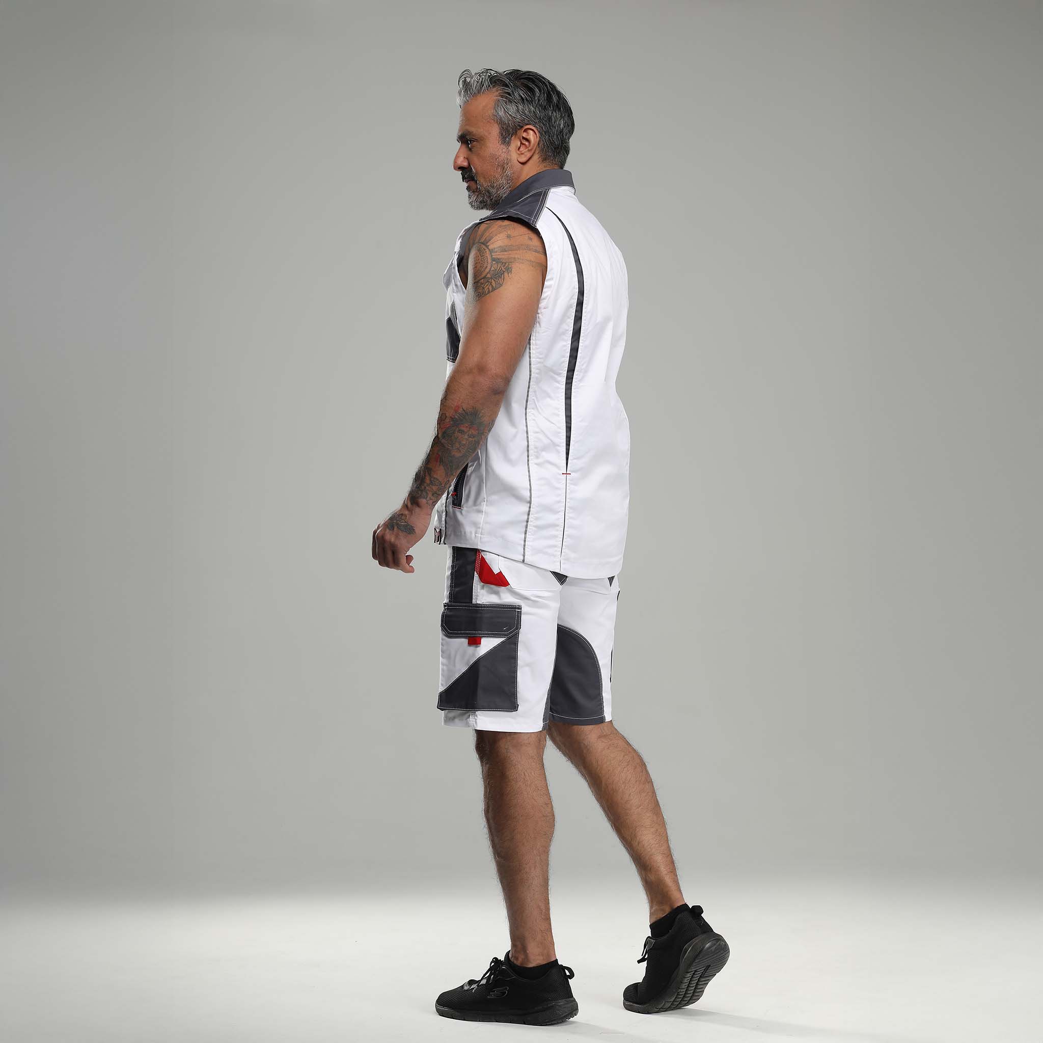 Arbeitshose Stretch Kurz Weiß/Grau