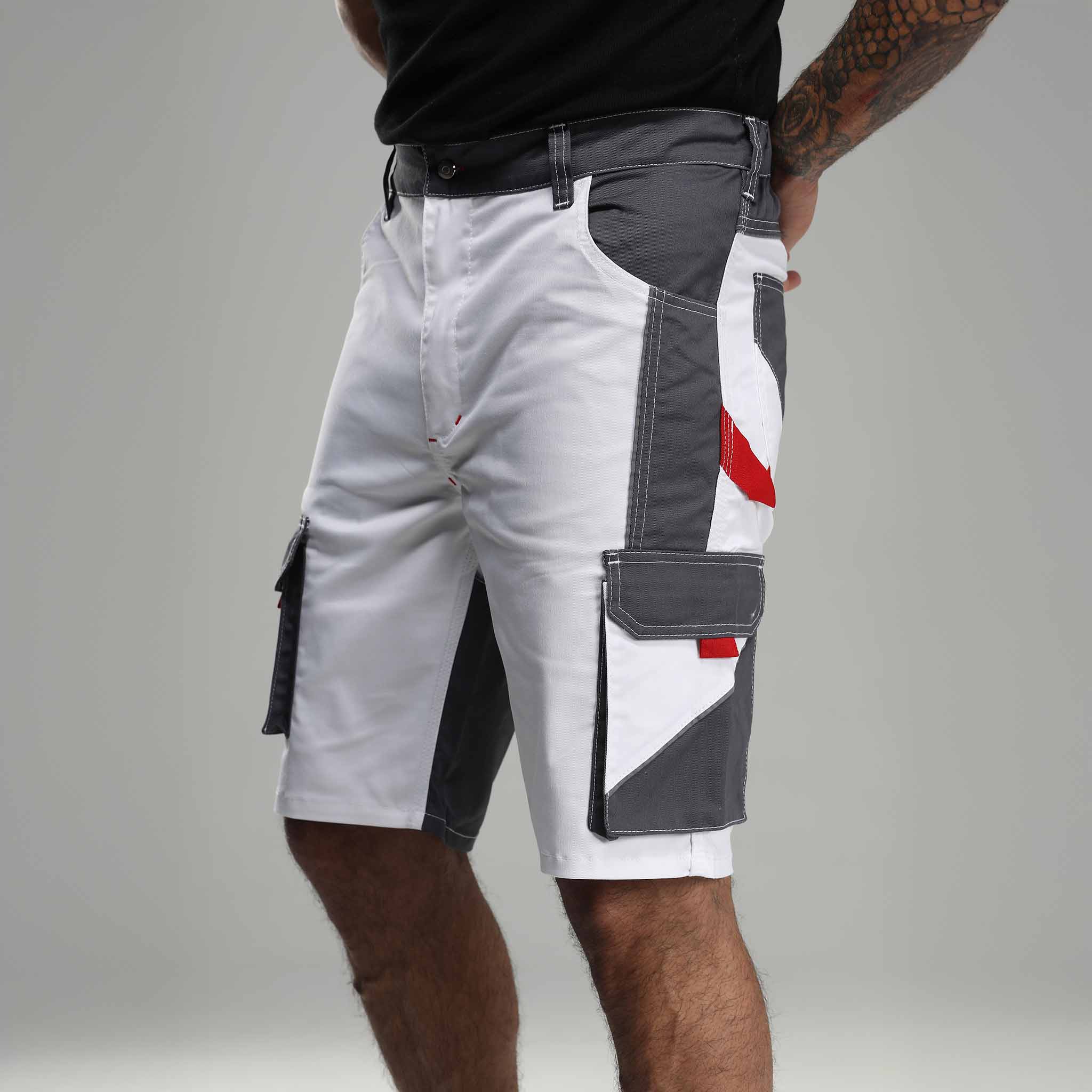 Arbeitshose Stretch Kurz Weiß/Grau