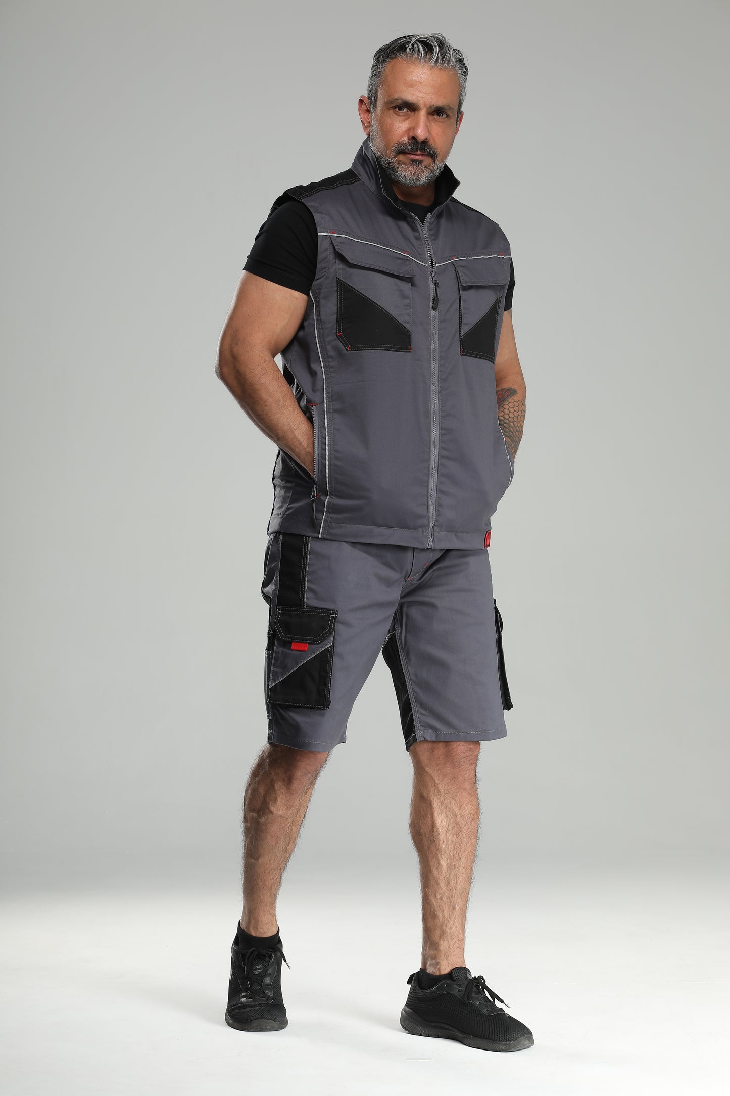 Elastische Bundhose Kurz Grau/Schwarz