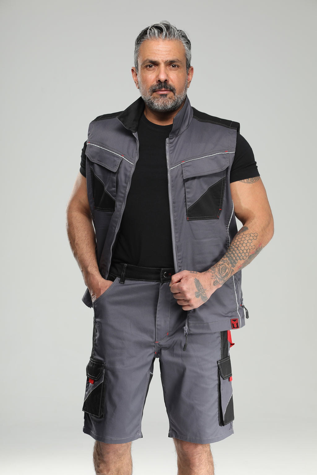 Stretch Work Pants Short Gray/Black