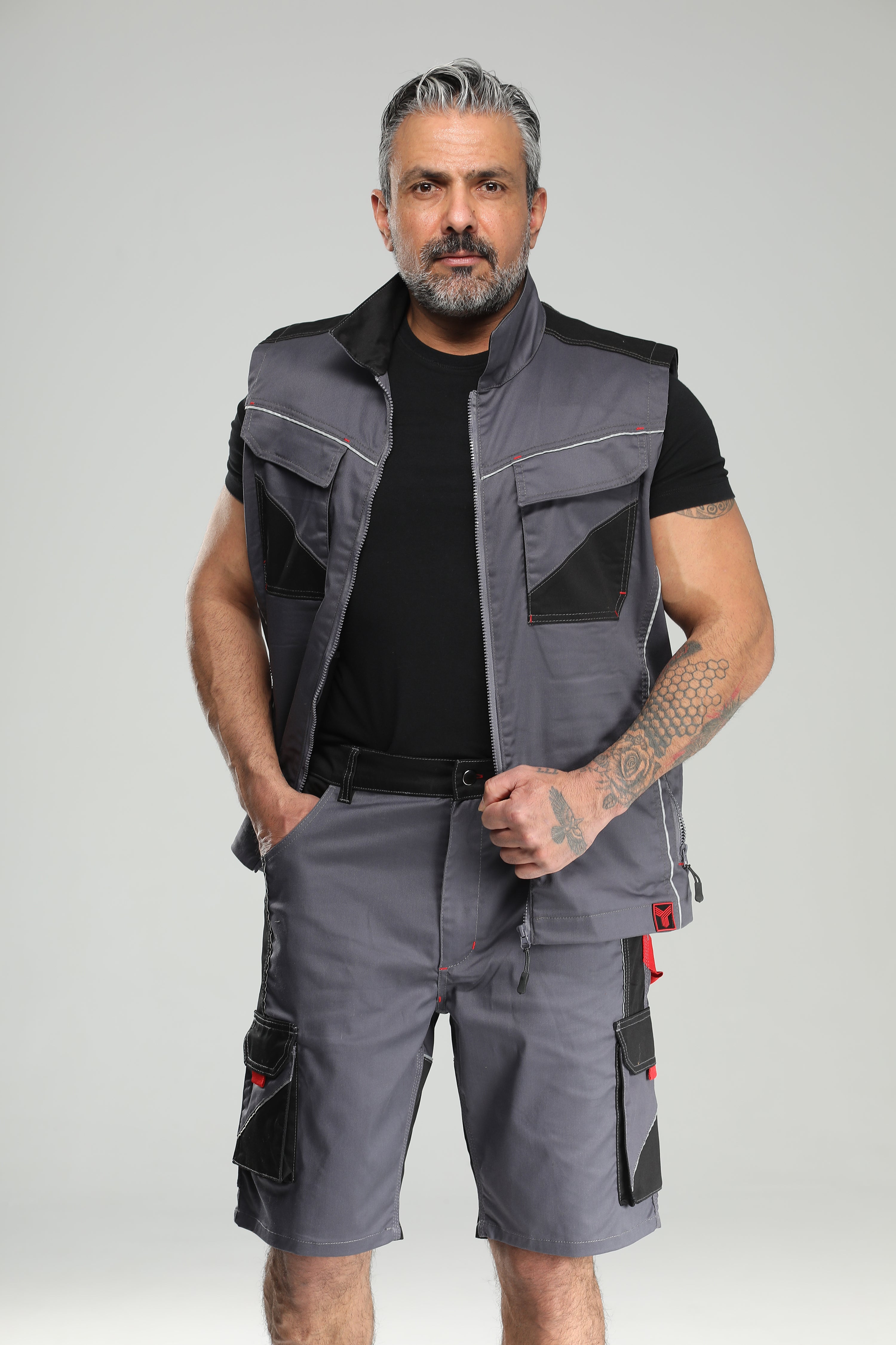 Stretch Work Pants Short Gray/Black