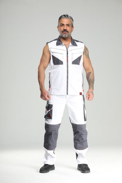 Elastische Bundhose Weiß/Grau