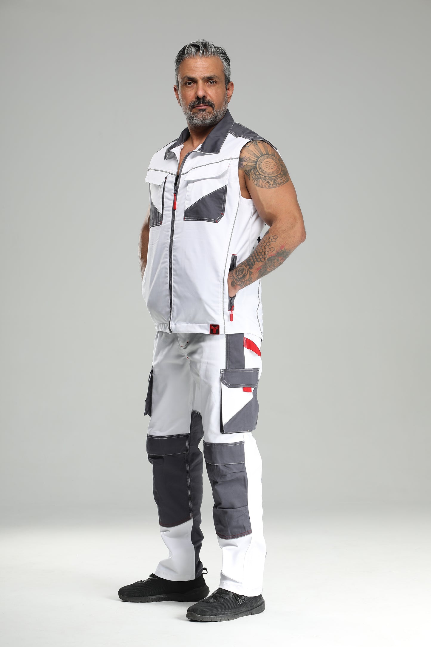 Elastische Bundhose Weiß/Grau
