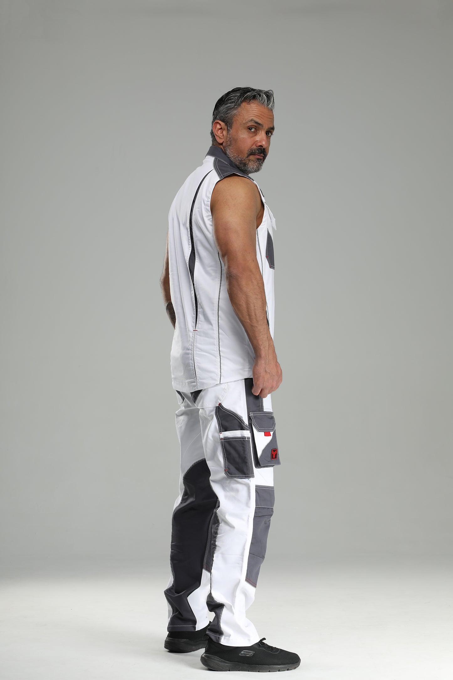 Elastische Bundhose Weiß/Grau