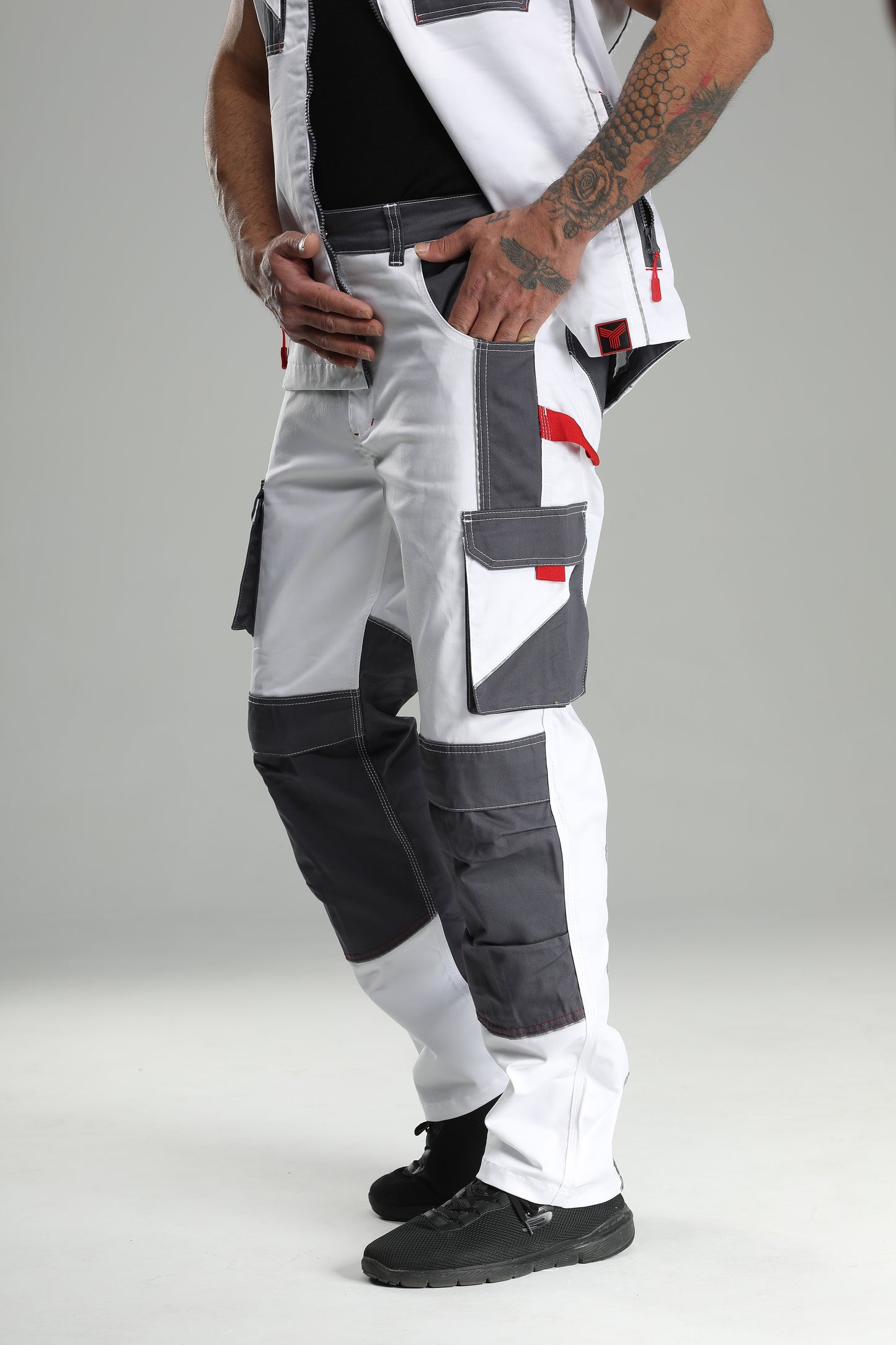 Elastische Bundhose Weiß/Grau