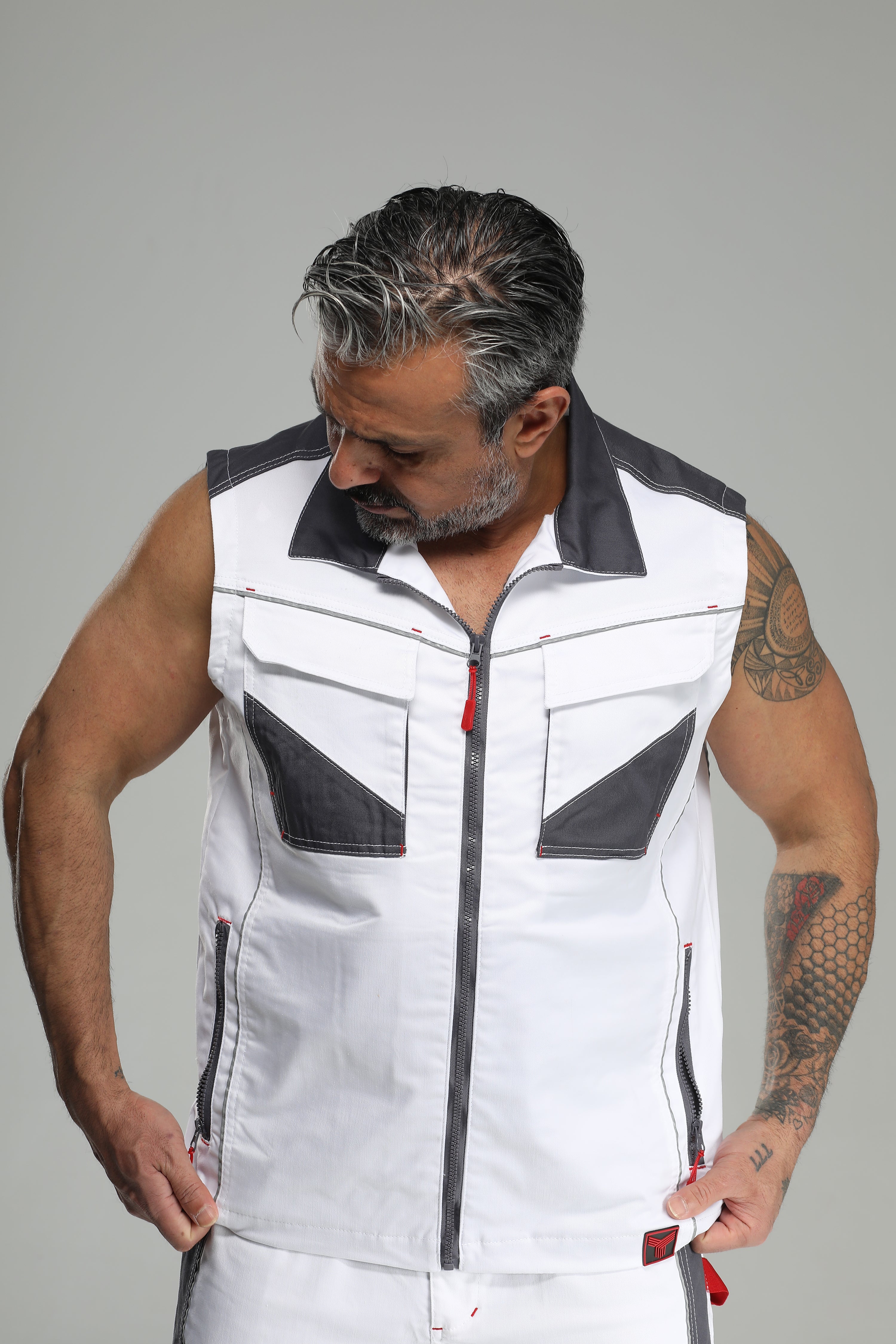 Stretch Work Vest White/Gray