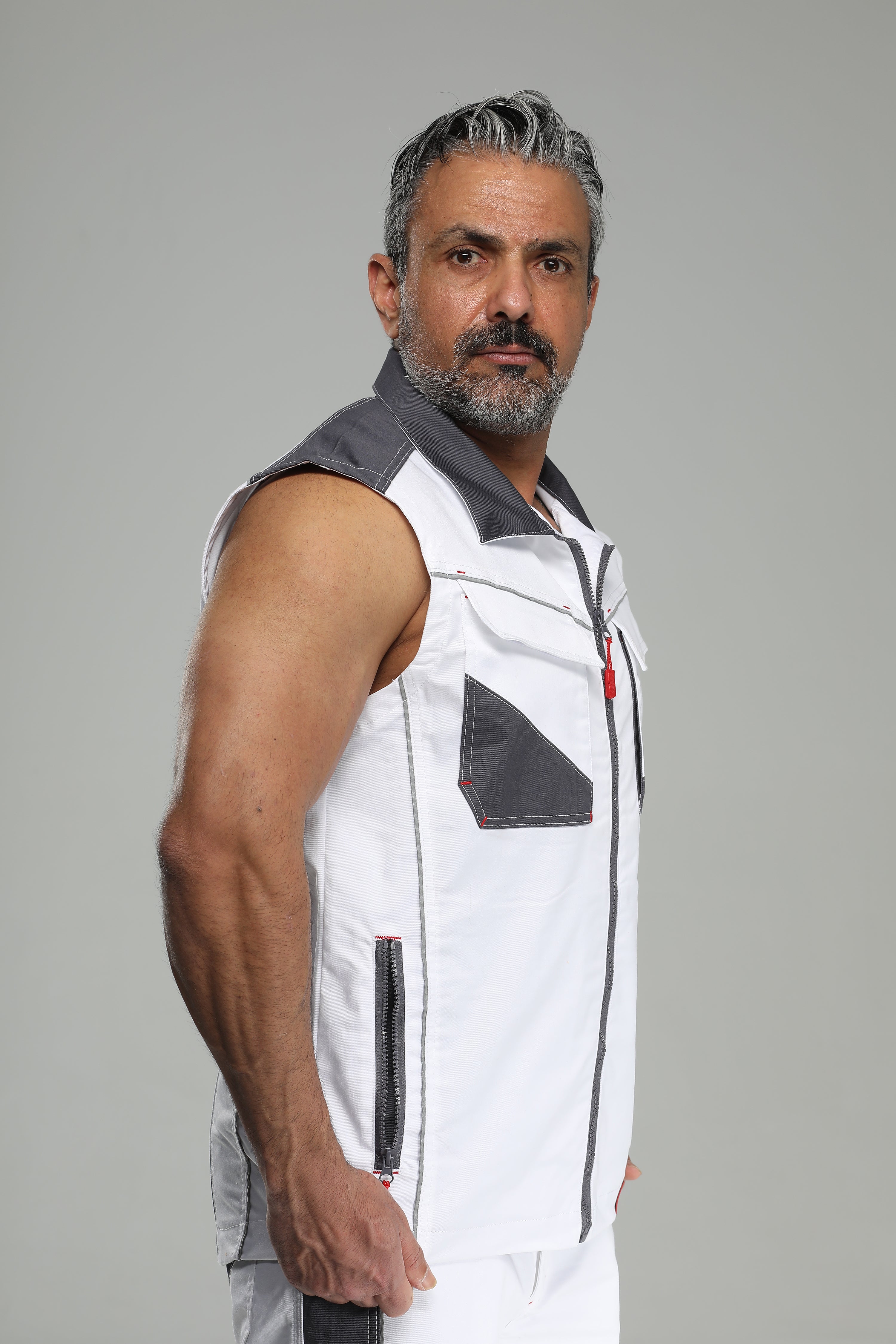 Stretch Work Vest White/Gray