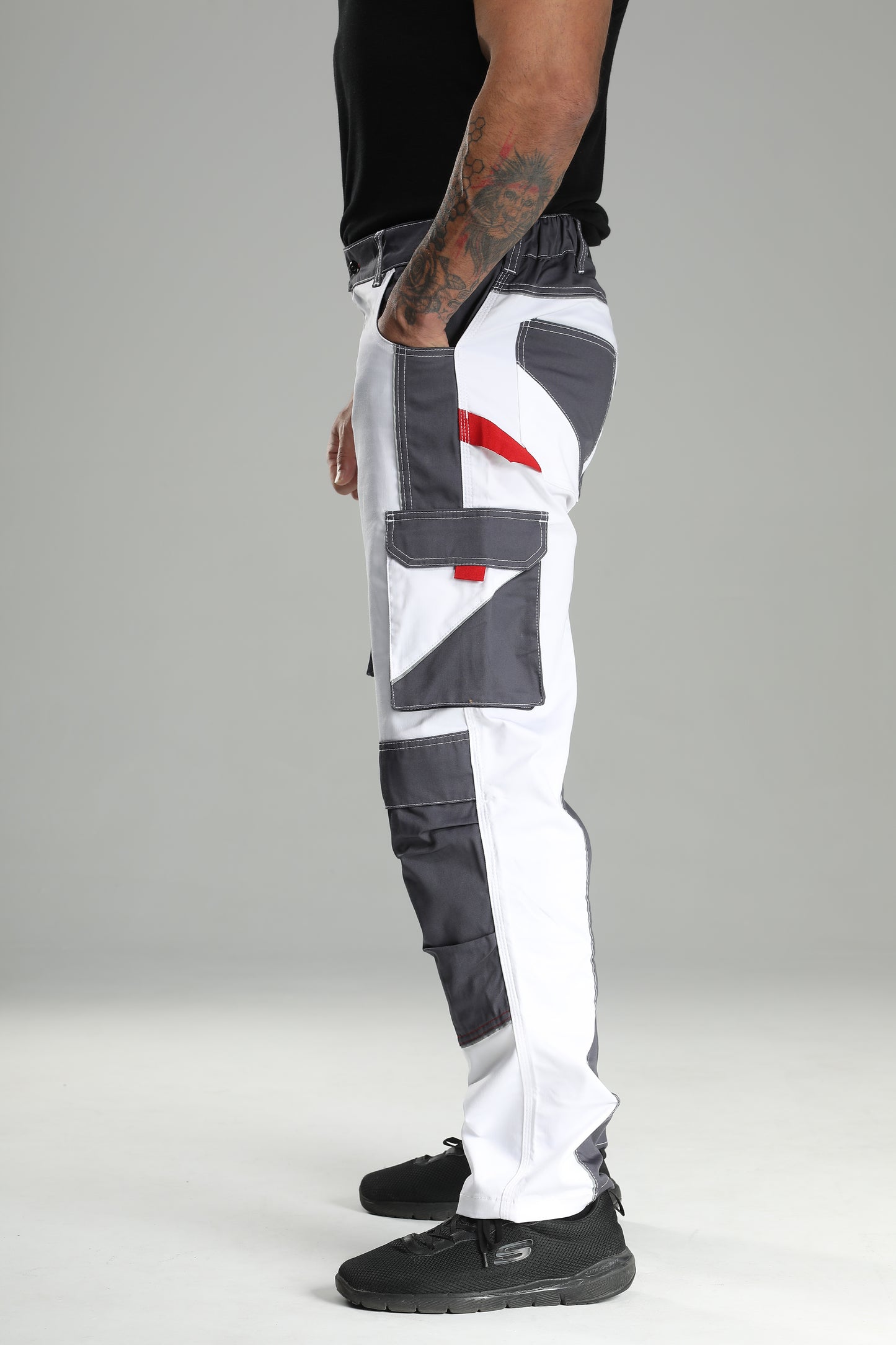 Elastische Bundhose Weiß/Grau