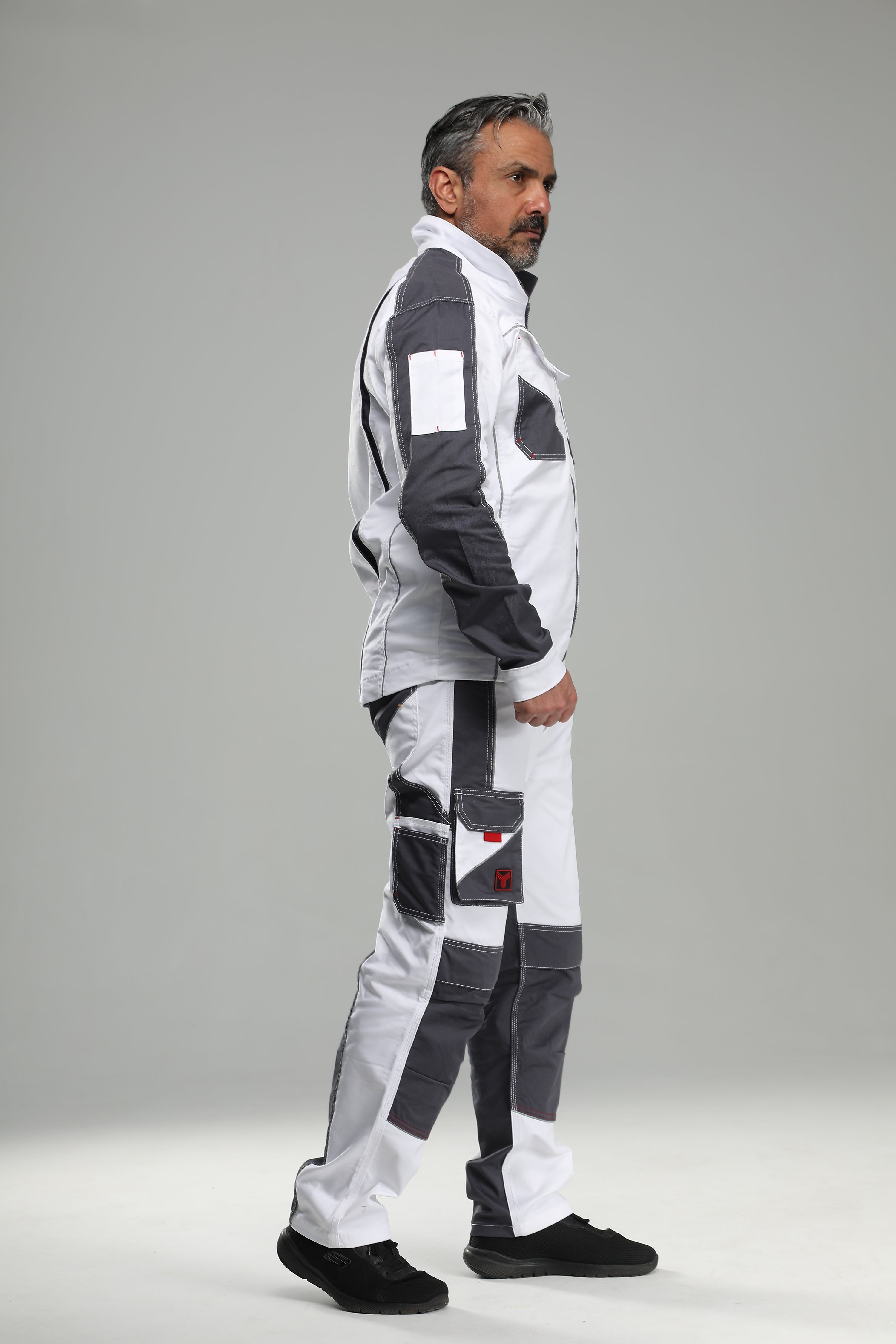 Arbeitsbundjacke Stretch Weiß/Grau