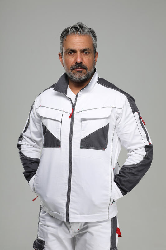 Arbeitsbundjacke Stretch Weiß/Grau