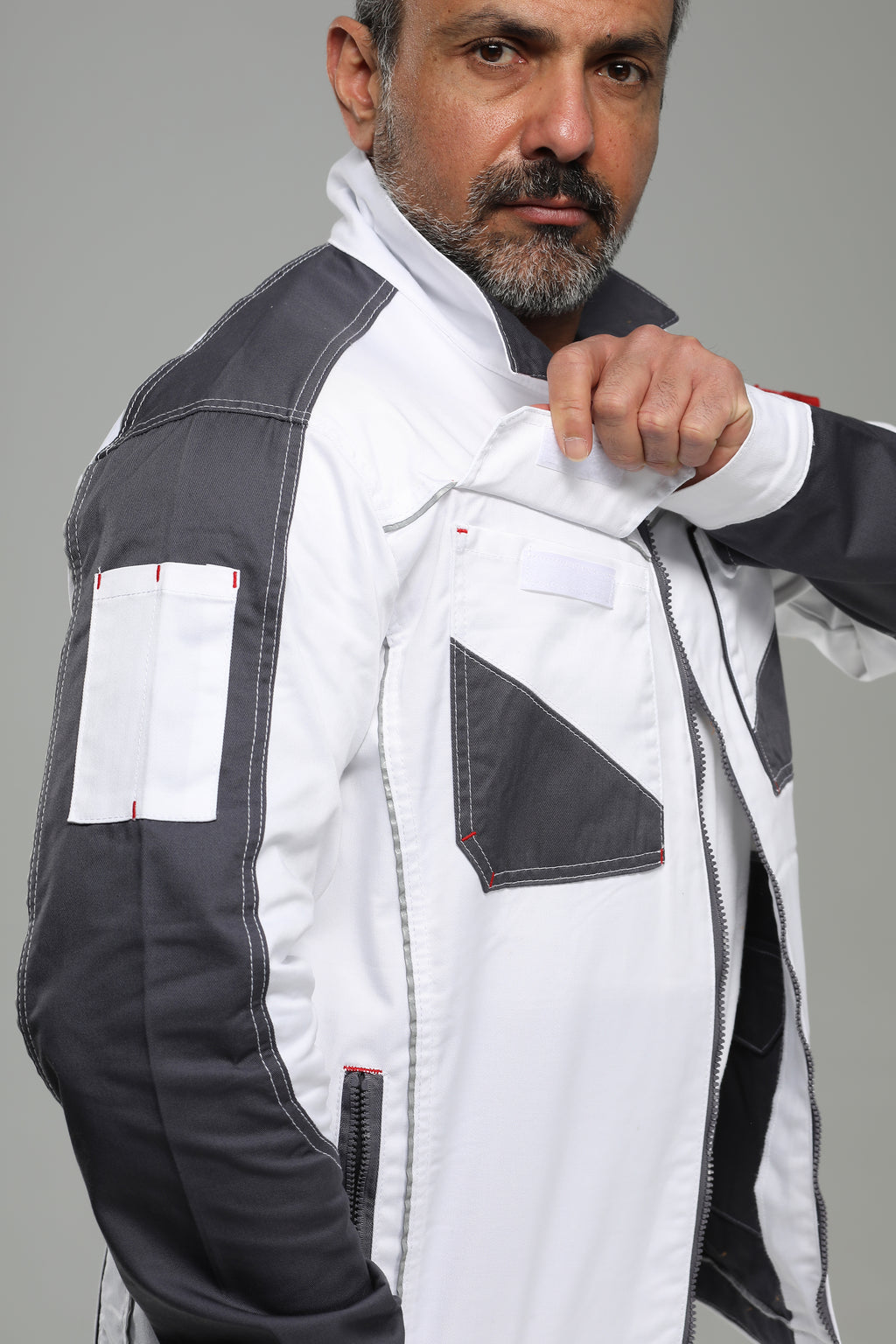 Arbeitsbundjacke Stretch Weiß/Grau