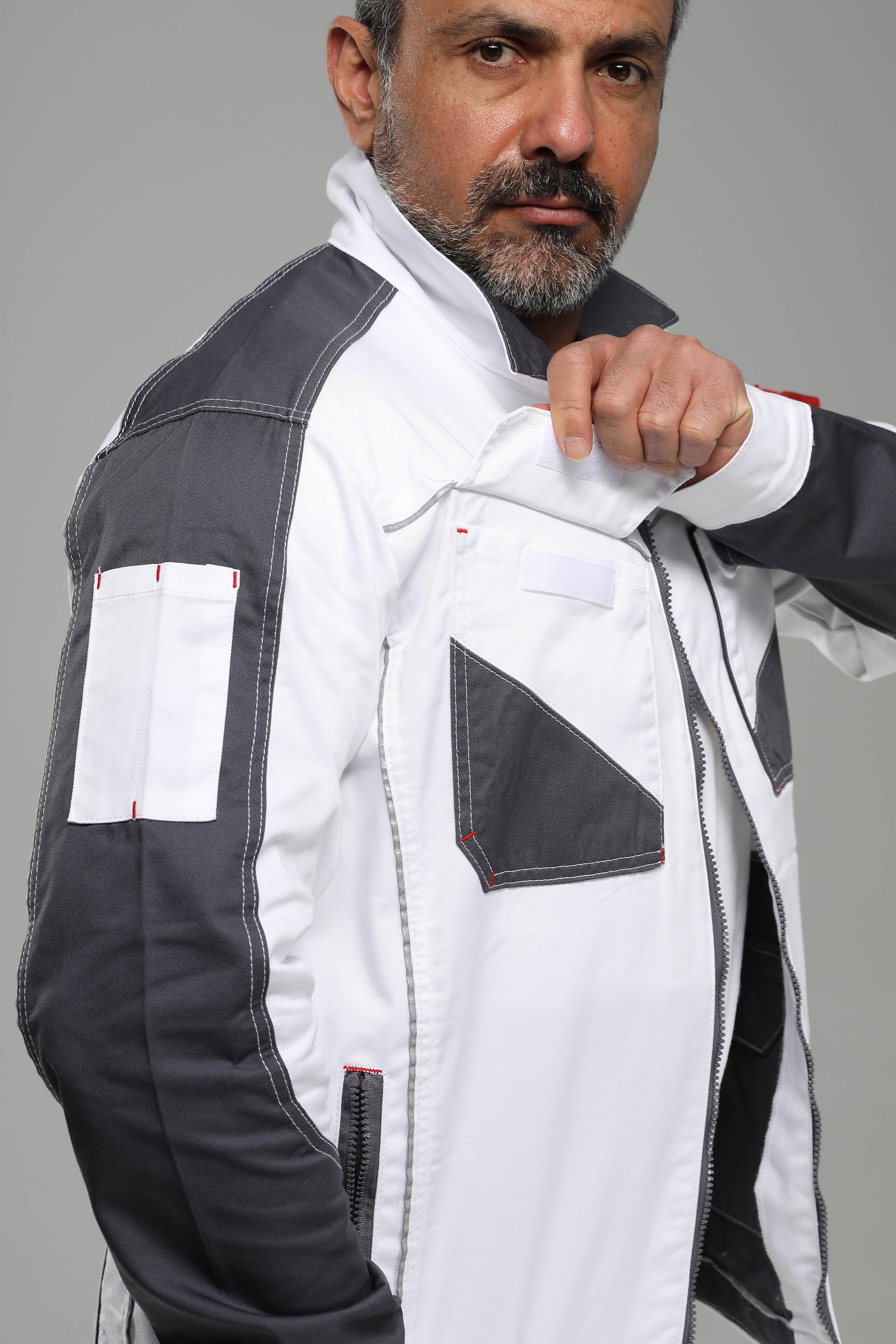 Arbeitsbundjacke Stretch Weiß/Grau