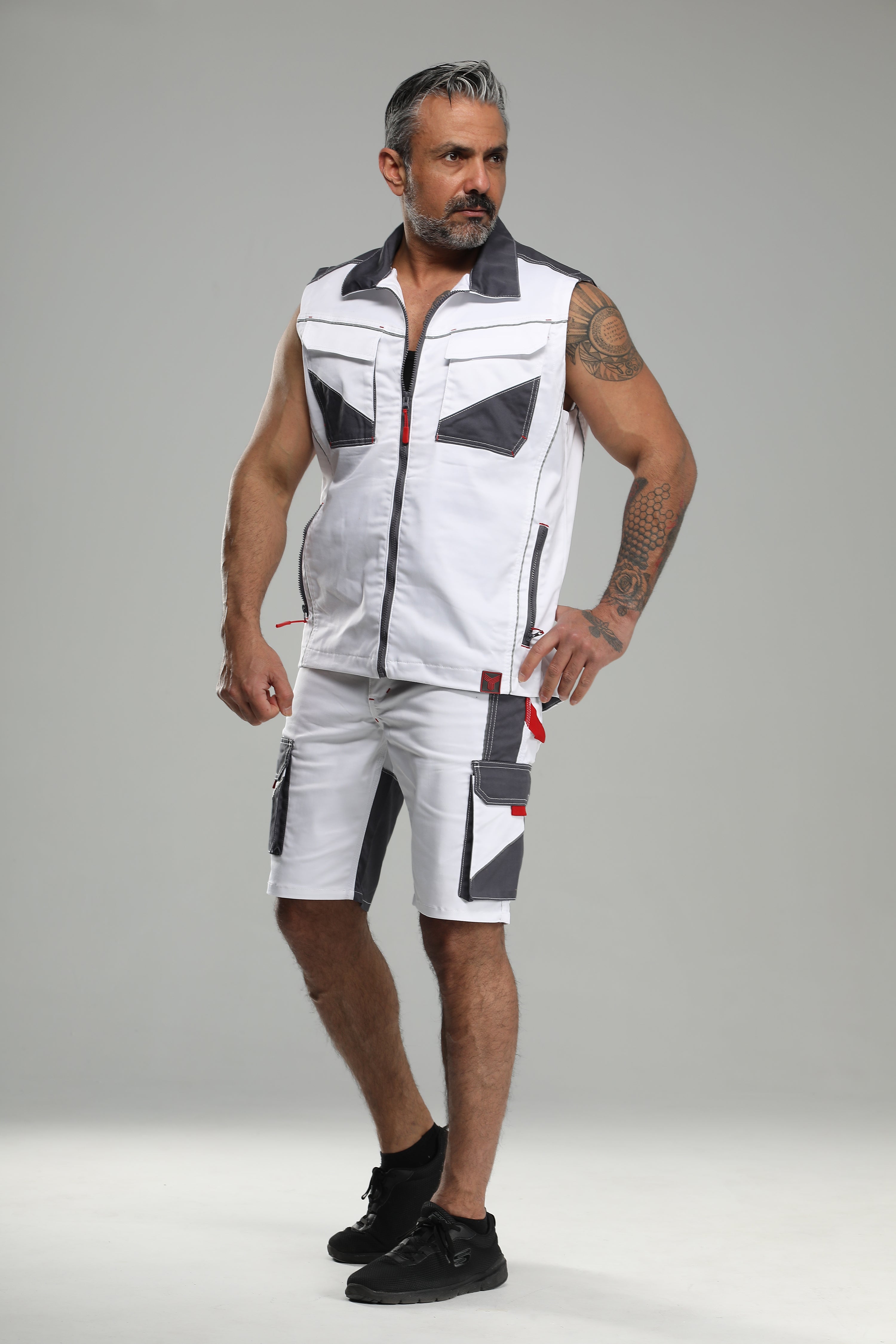 Stretch Work Pants Short White/Gray