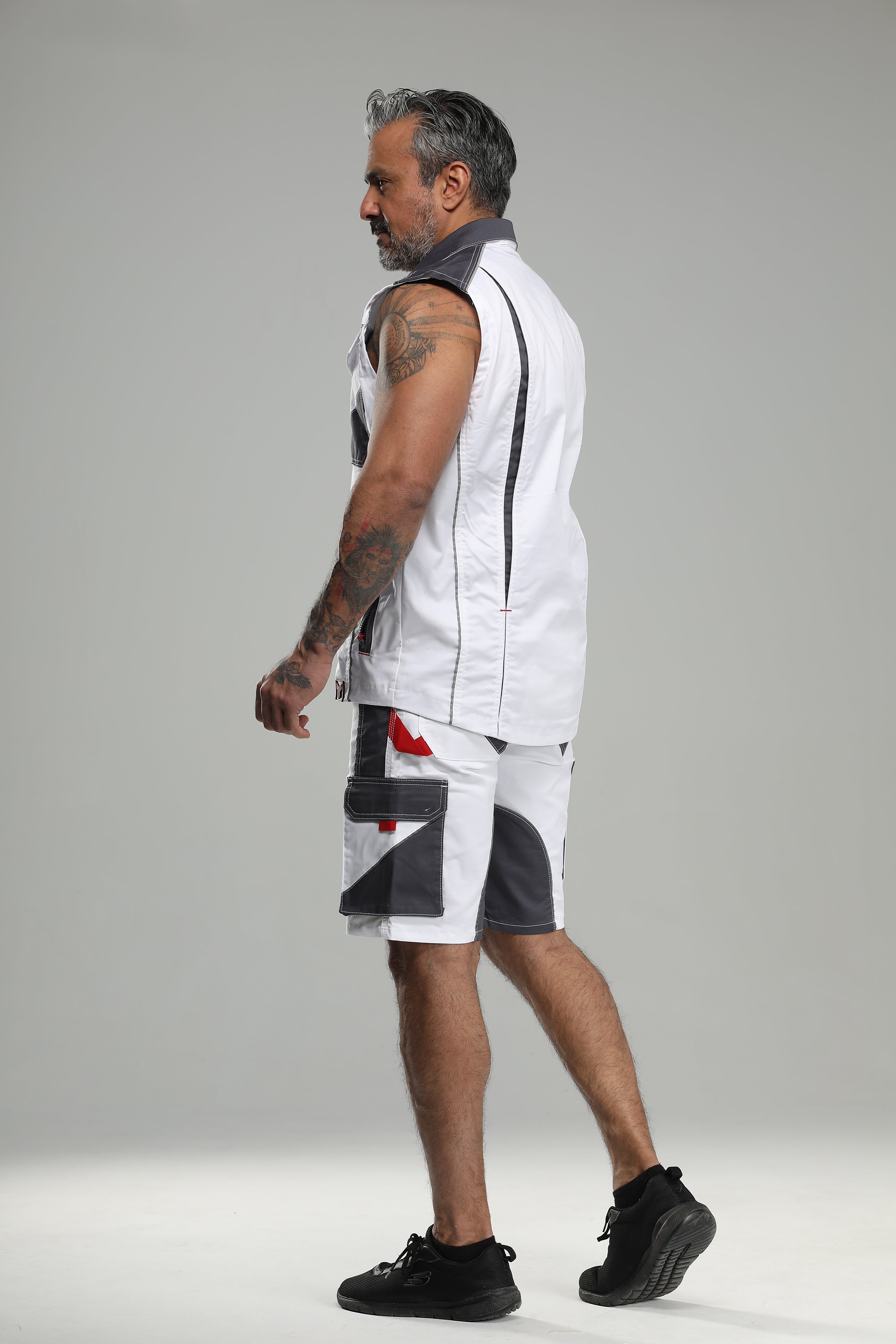 Stretch Work Pants Short White/Gray