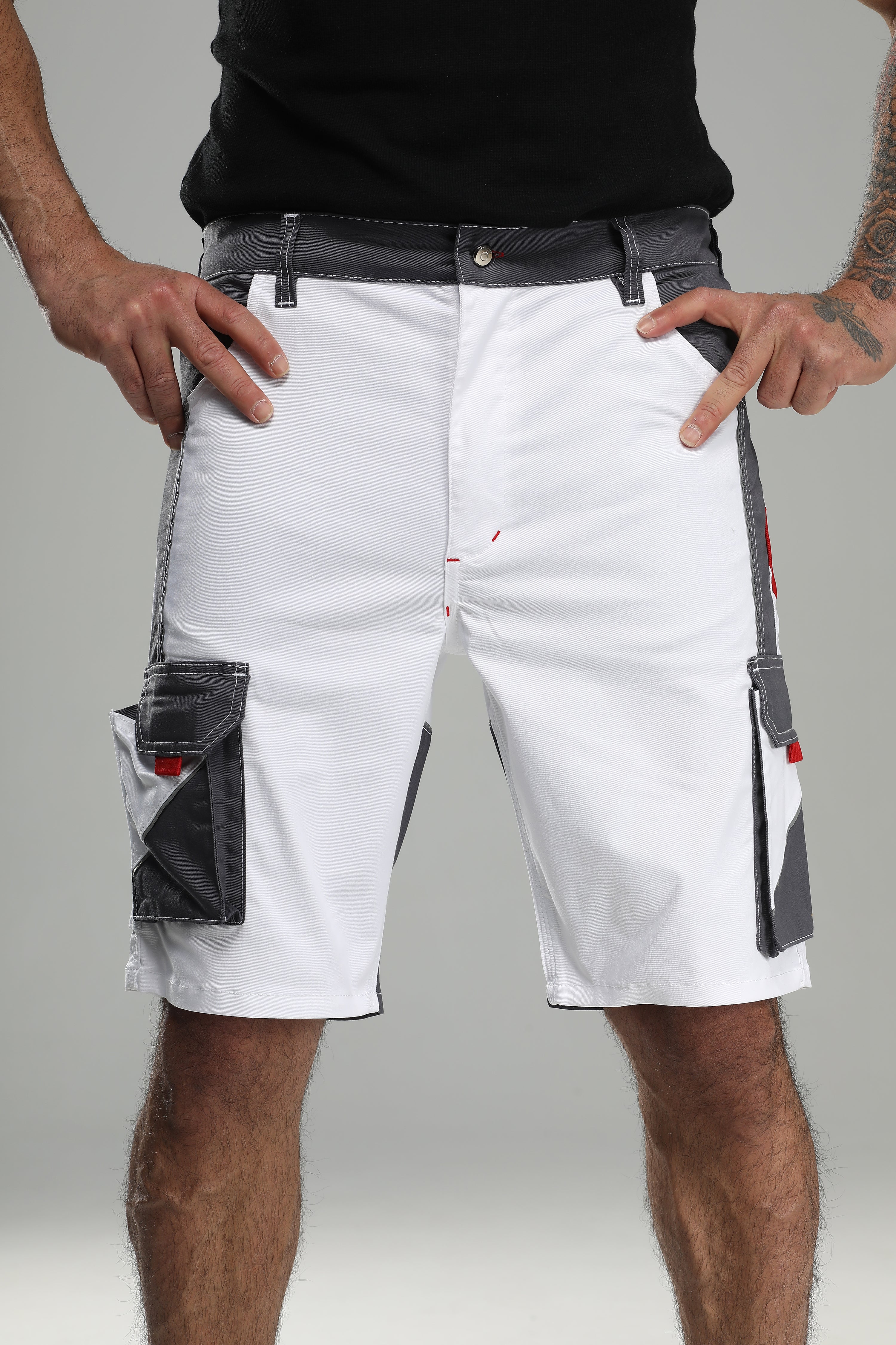 Stretch Work Pants Short White/Gray