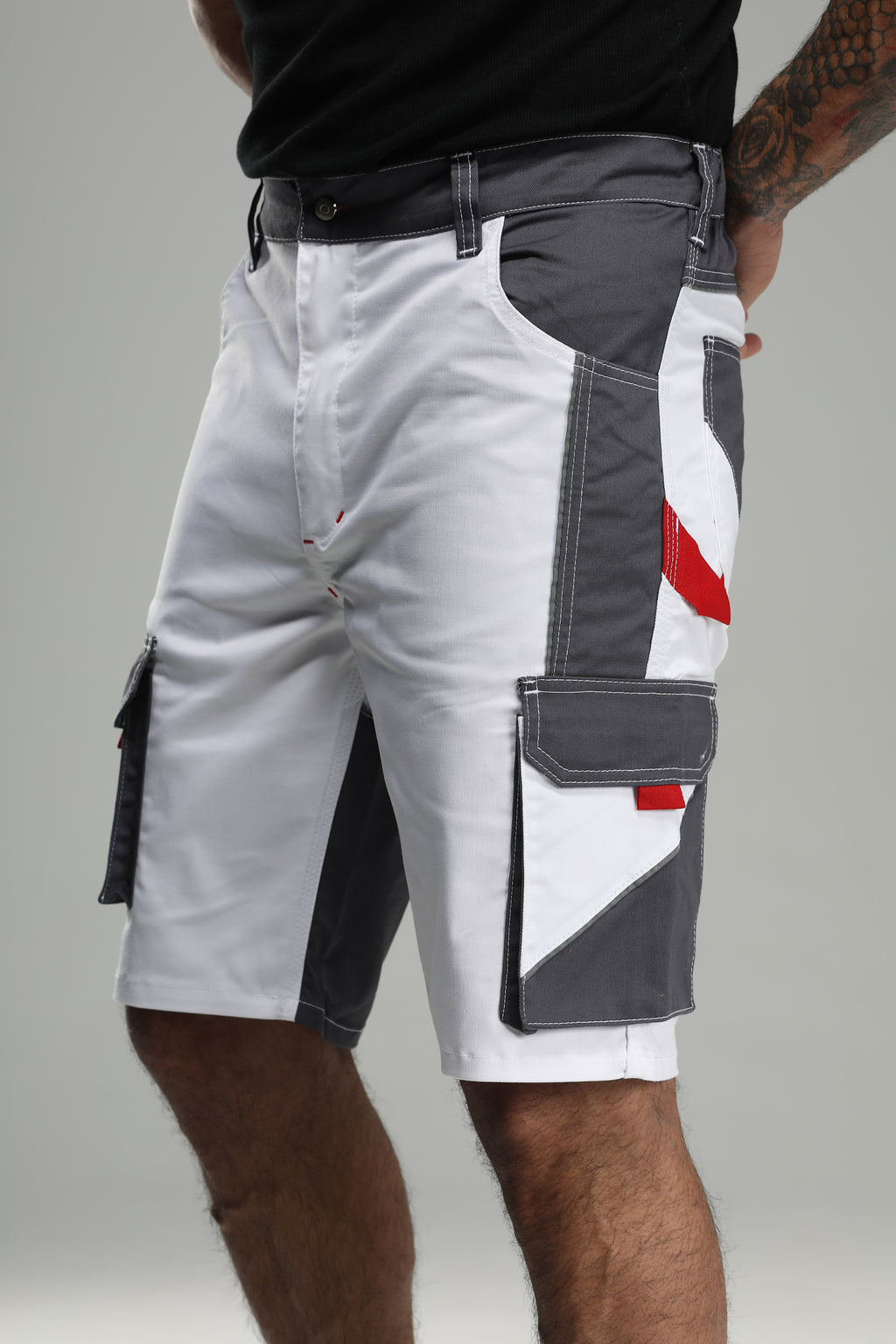 Stretch Work Pants Short White/Gray