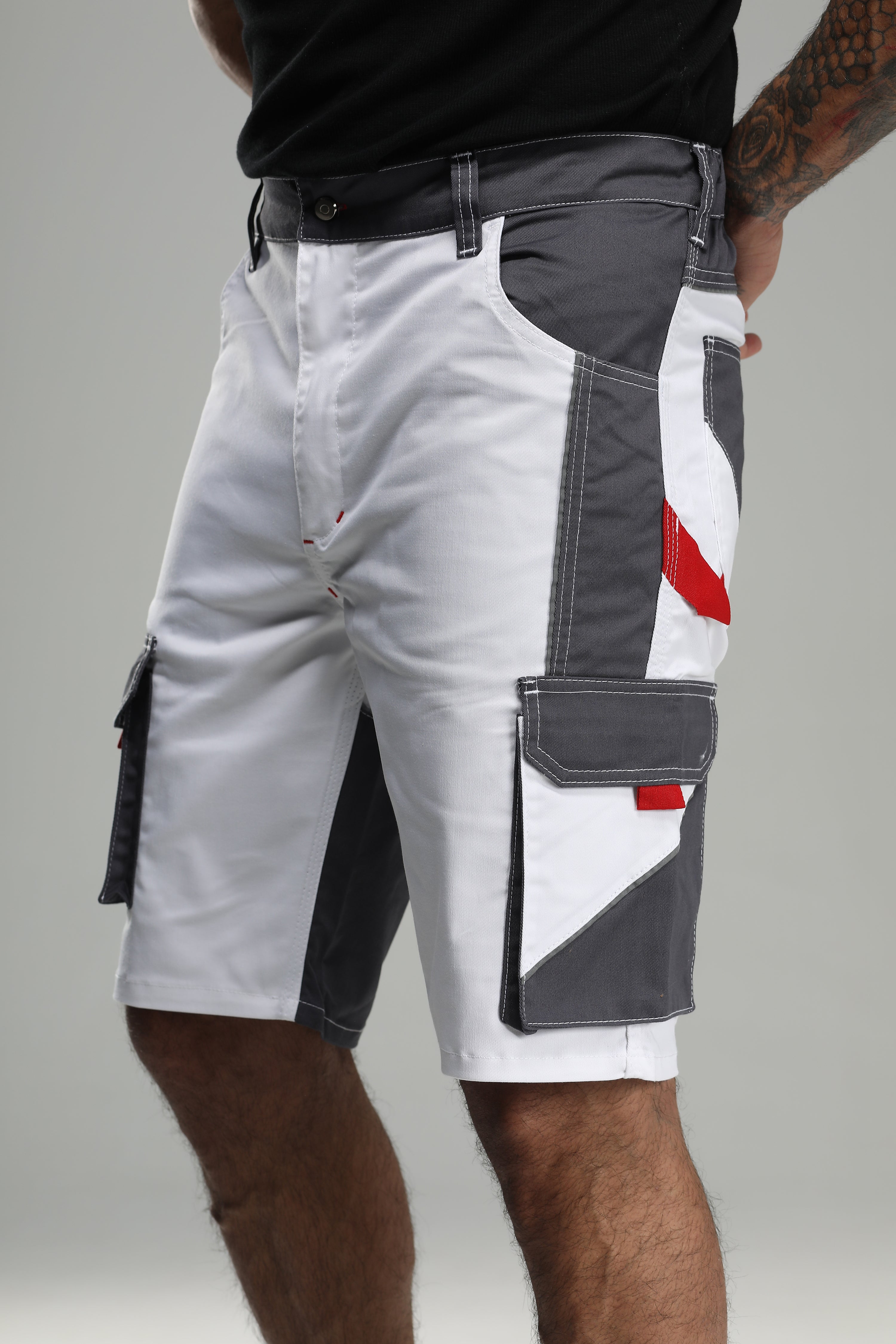 Stretch Work Pants Short White/Gray