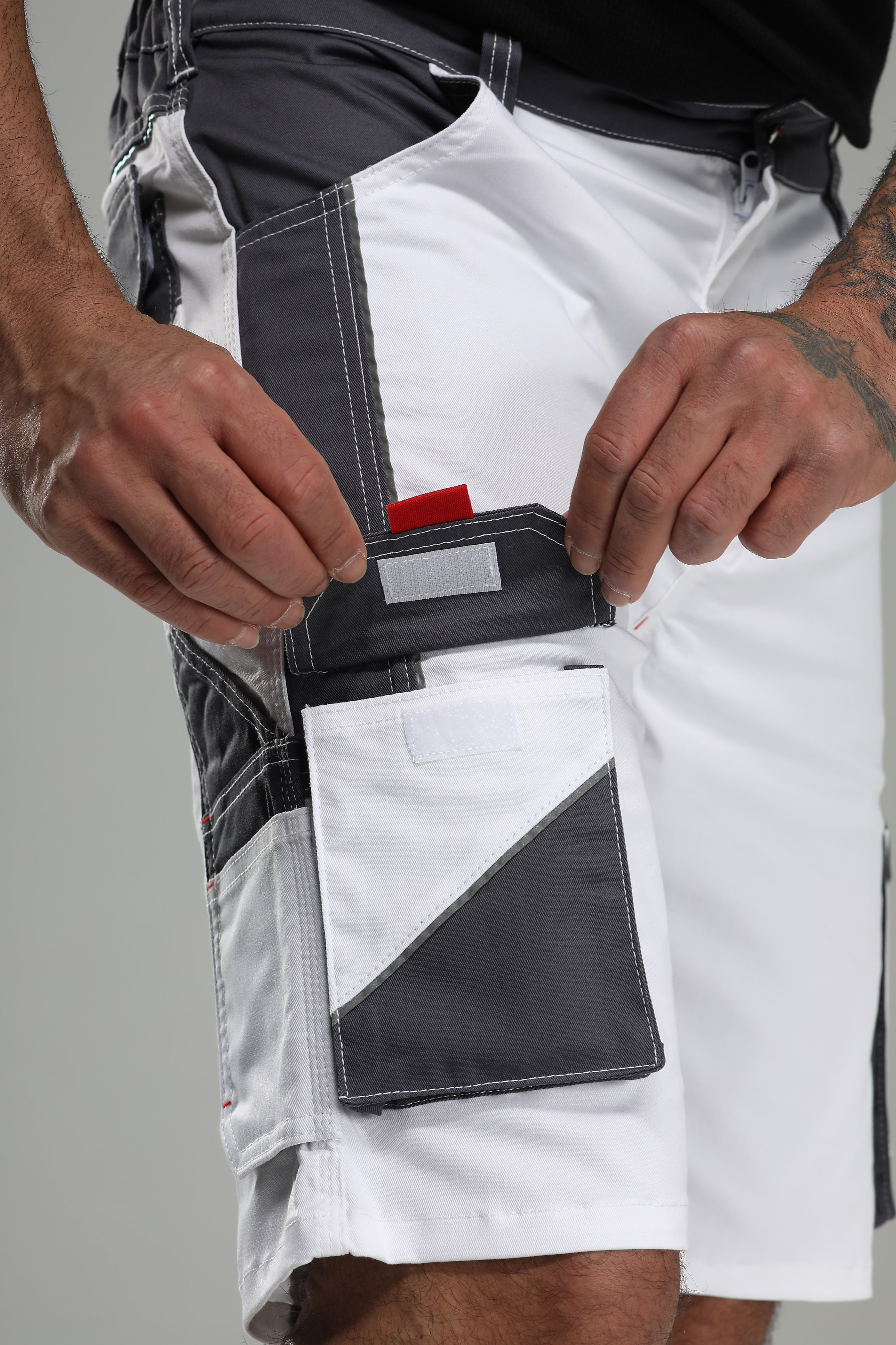 Stretch Work Pants Short White/Gray